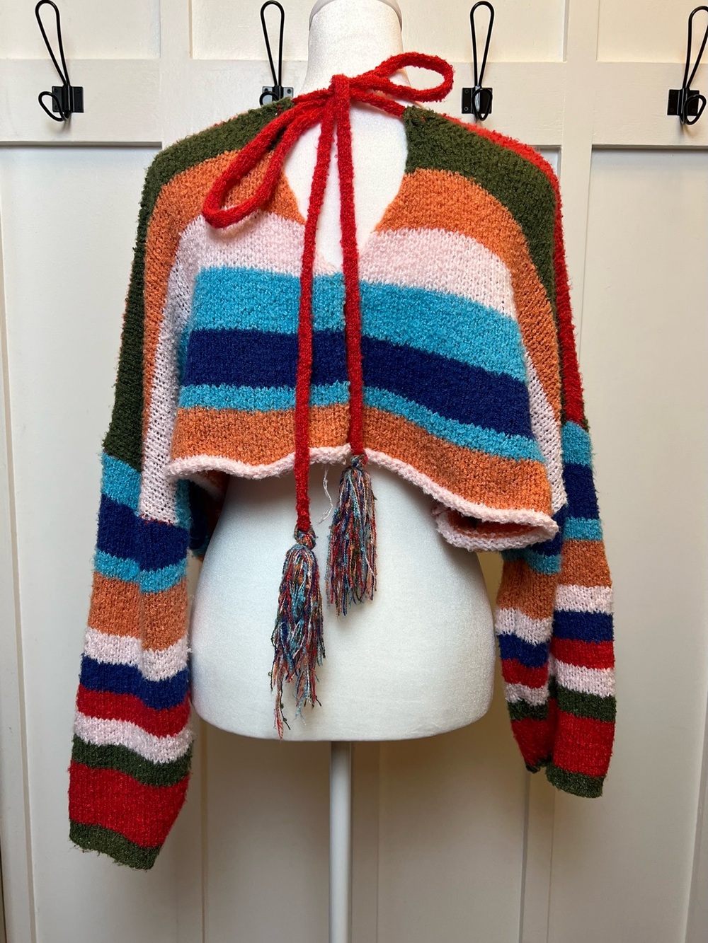Altard State Size Small Oversized Crop Sweater Tassle Rainbow Fall Layering Boho - Picture 4 of 9